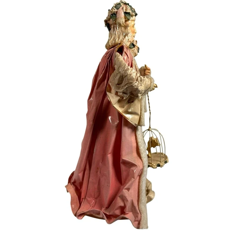 Vintage SILVESTRI Paper Mache Santa - Pink Father Christmas Tree Topper Decor